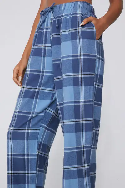 Pantaloni Lunghi in Flanella Stampata Donna Blu miniatura 3