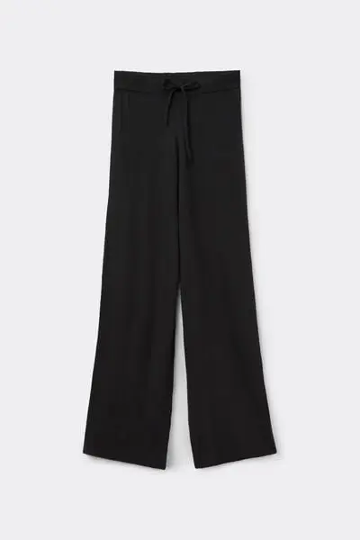 Pantaloni Lunghi Pesanti a Palazzo con Lana Donna Nero