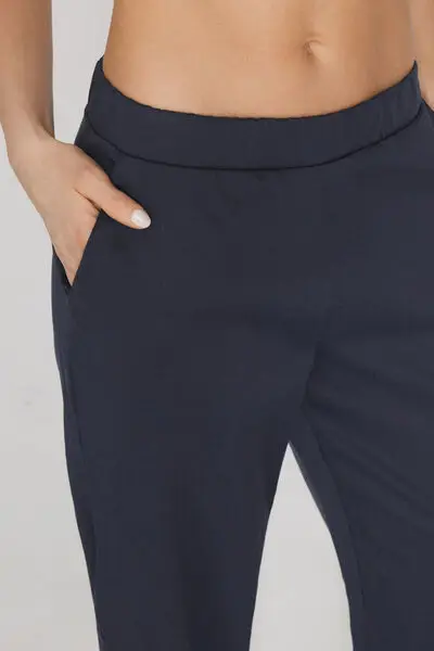 Pantaloni Lunghi Sigaretta Gabardine Donna Blu miniatura 3