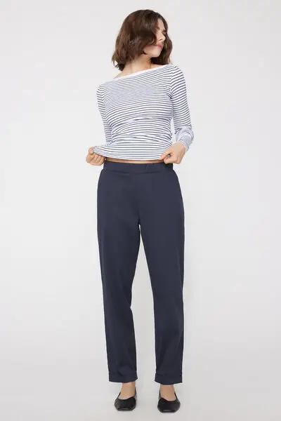 Pantaloni Lunghi Sigaretta Gabardine Donna Blu