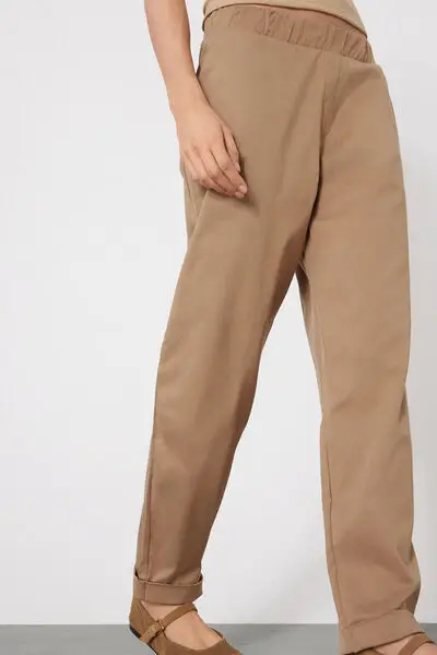 Pantaloni Lunghi Sigaretta Gabardine Donna Marrone miniatura 3