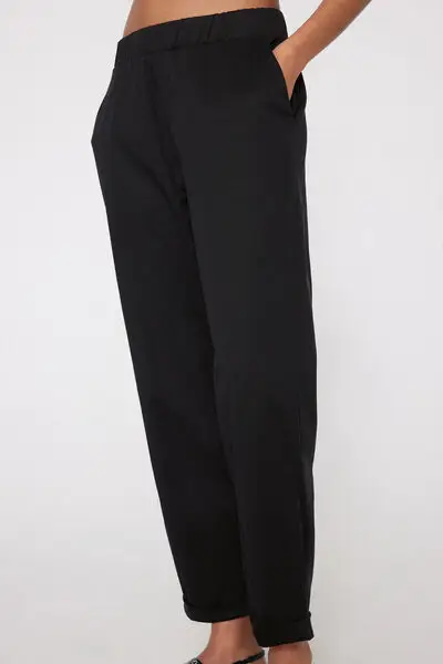 Pantaloni Lunghi Sigaretta Gabardine Donna Nero miniatura 3