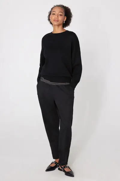Pantaloni Lunghi Sigaretta Gabardine Donna Nero