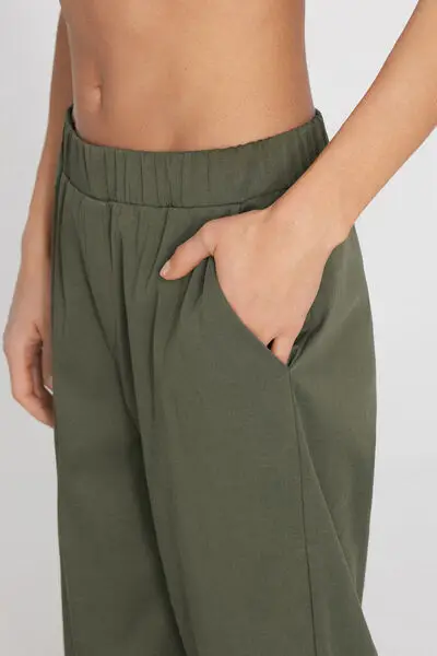Pantaloni Lunghi Sigaretta Gabardine Donna Verde miniatura 3