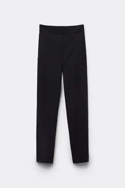 Pantaloni Lunghi Sigaretta Tela di Cotone Donna Nero miniatura 2