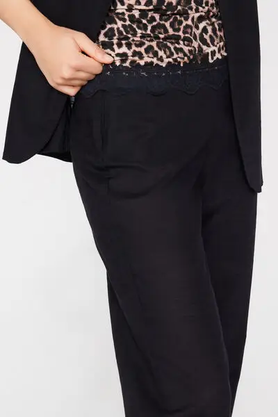 Pantaloni Lunghi Sigaretta Tela di Cotone Donna Nero miniatura 3