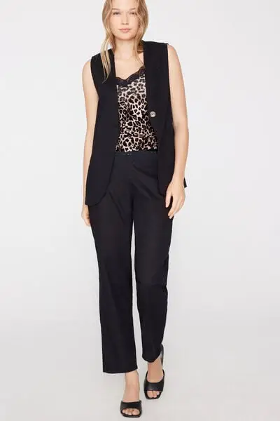 Pantaloni Lunghi Sigaretta Tela di Cotone Donna Nero