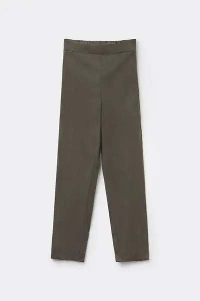 Pantaloni Lunghi Sigaretta Tela di Cotone Donna Verde miniatura 2