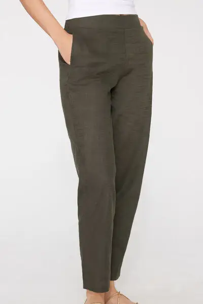 Pantaloni Lunghi Sigaretta Tela di Cotone Donna Verde miniatura 3