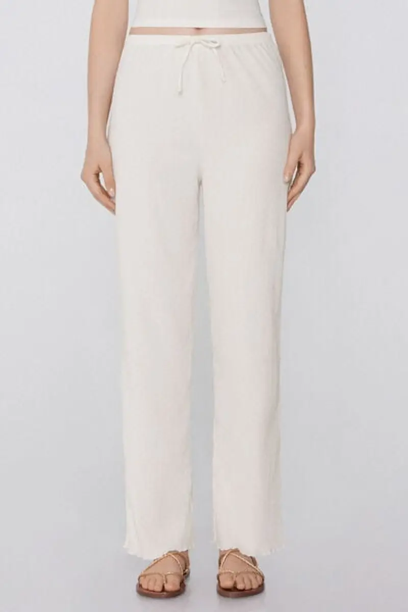 Tezenis Pantapalazzo Effetto Crepe con Coulisse Donna Bianco Taglia L