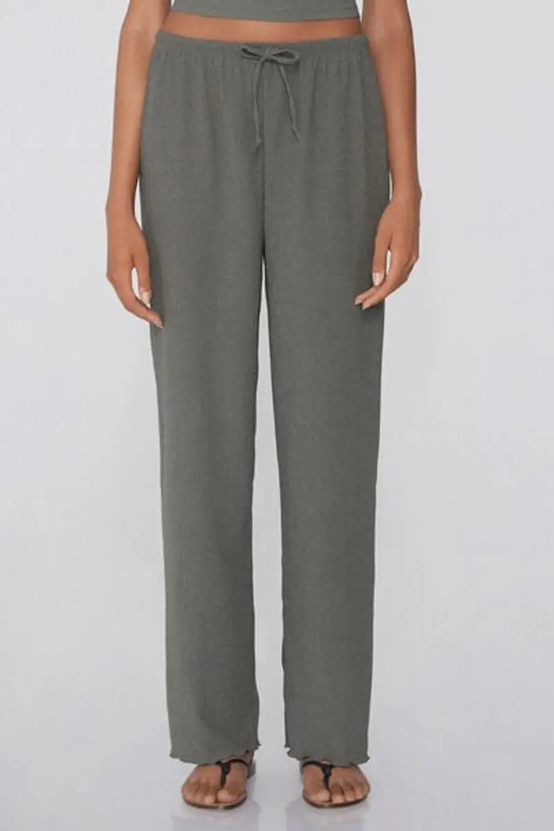 Tezenis Pantapalazzo Effetto Crepe con Coulisse Donna Verde Taglia L