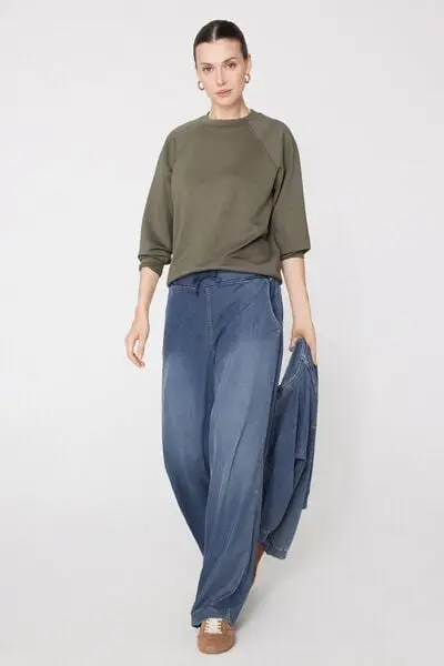 Pantapalazzo in Denim Stretch Donna Blu