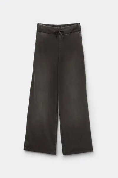 Pantapalazzo in Denim Stretch Donna Nero