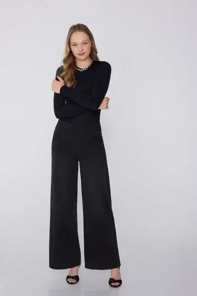 Pantapalazzo Soft Flex Denim Donna Nero miniatura 3