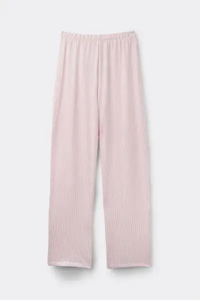 Pantoloni Lunghi in Cotone a Righe Crinkle Donna Rosa miniatura 2