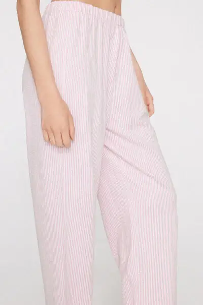 Pantoloni Lunghi in Cotone a Righe Crinkle Donna Rosa miniatura 3