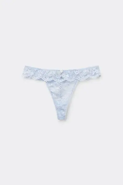 Perizoma con Fianchetto Tanga Delicate Lace Donna Azzurro