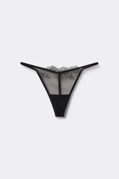 Perizoma con Fianchetto Tanga Fleur Noir Donna Nero