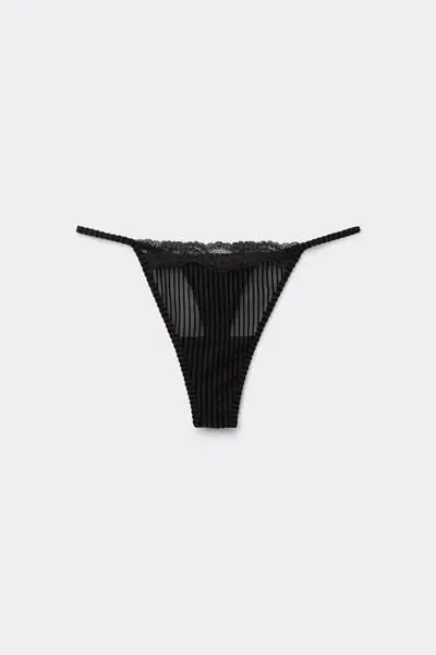 Perizoma con Fianchetto Tanga Glam Rib Donna Nero