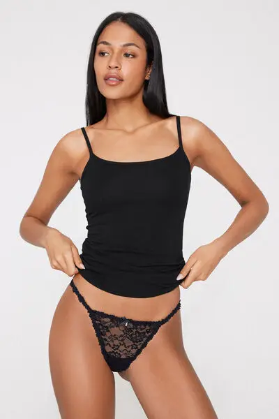 Perizoma con Fianchetto Tanga in Pizzo con Charm Donna Nero miniatura 2