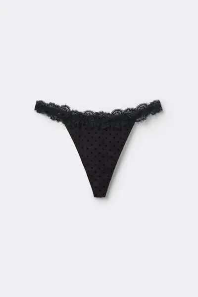 Perizoma con Fianchetto Tanga Petite Pois Donna Nero