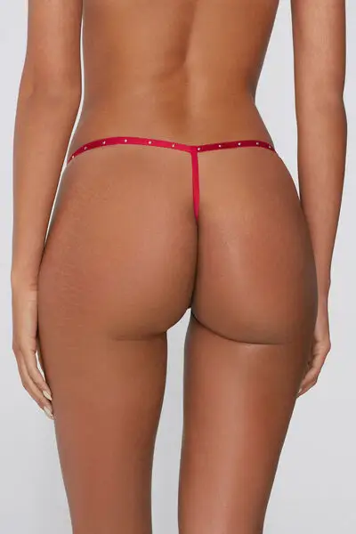 Perizoma con Fianchetto Tanga Pizzo e Borchie Donna Rosso miniatura 3