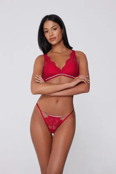 Perizoma con Fianchetto Tanga Pizzo e Strass Donna Rosso miniatura 2