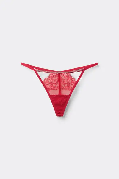 Perizoma con Fianchetto Tanga Pizzo e Strass Donna Rosso