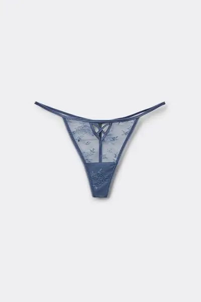 Perizoma con Fianchetto Tanga Pizzo Incrocio Donna Blu