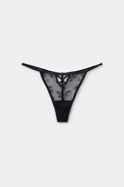 Perizoma con Fianchetto Tanga Pizzo Incrocio Donna Nero