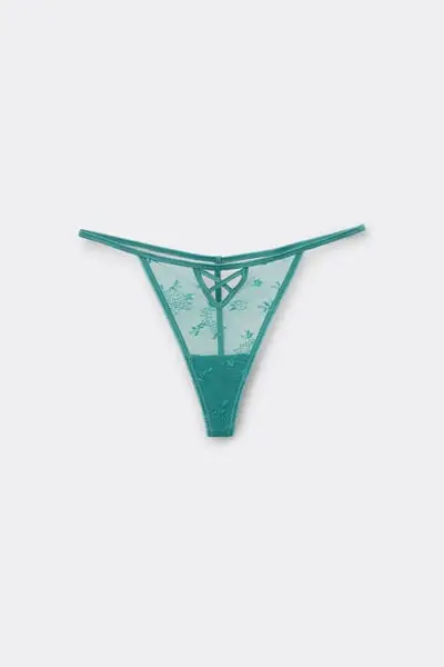 Perizoma con Fianchetto Tanga Pizzo Incrocio Donna Verde