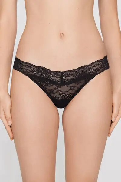 Perizoma Sgambato in Pizzo Riciclato Donna Nero miniatura 2