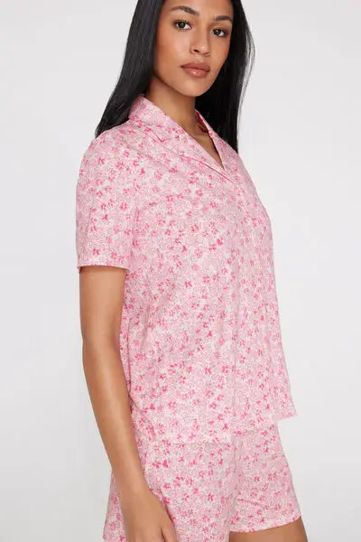 Pigiama Corto Aperto in Cotone Fiori Donna Rosa miniatura 2