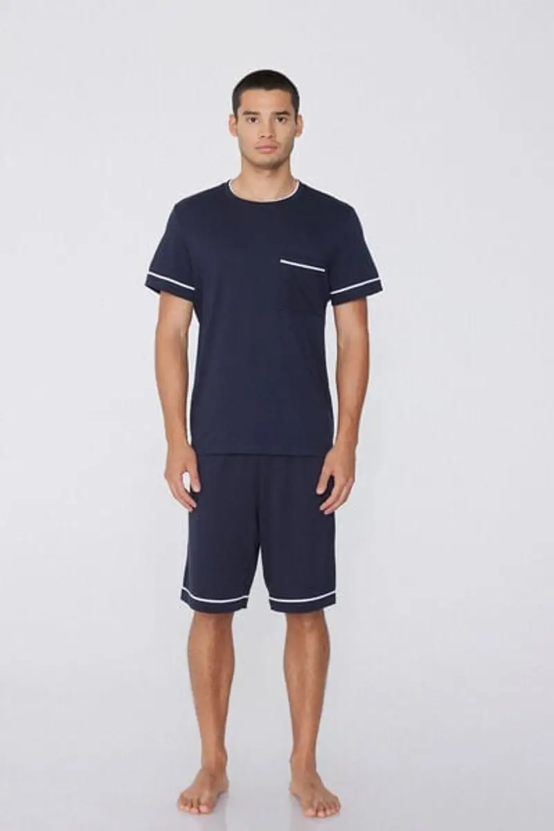 Tezenis Pigiama Corto Basic Piping in Cotone con Taschino Uomo Blu Taglia L