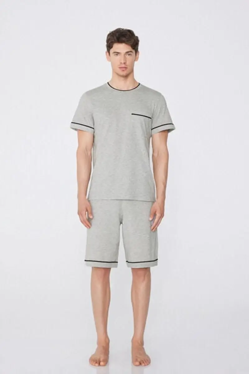 Tezenis Pigiama Corto Basic Piping in Cotone con Taschino Uomo Grigio Taglia L