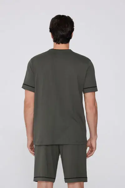Pigiama Corto Basic Piping in Cotone con Taschino Uomo Verde miniatura 2