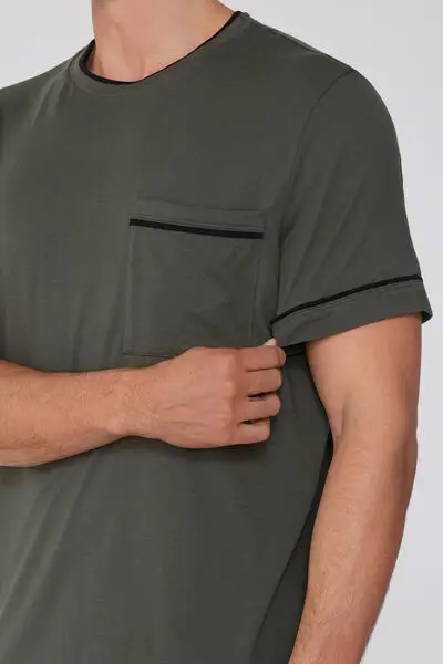 Pigiama Corto Basic Piping in Cotone con Taschino Uomo Verde miniatura 3