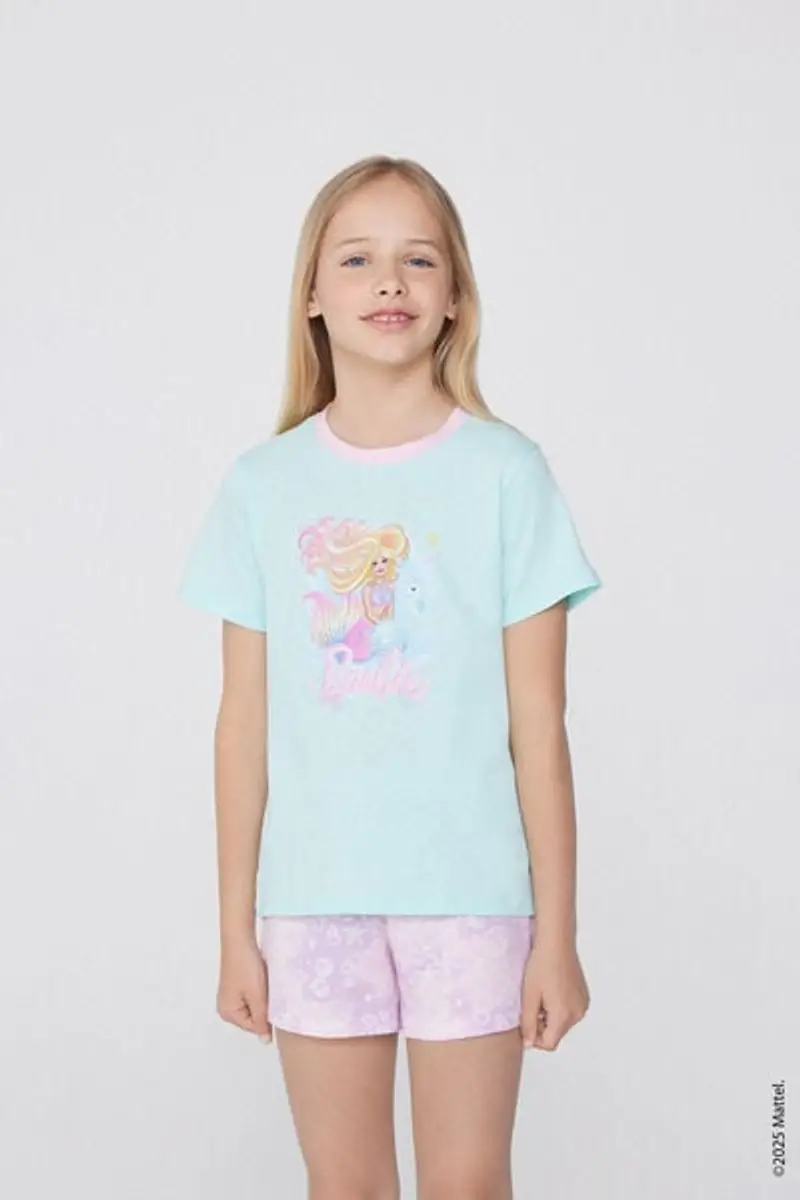 Tezenis Pigiama Corto Cotone Bimba con Stampa Barbie Bambina Rosa Taglia 10-11