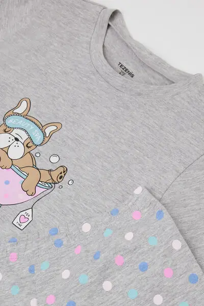 Pigiama Corto Cotone Bimba Stampa Beauty Bambina Grigio miniatura 3