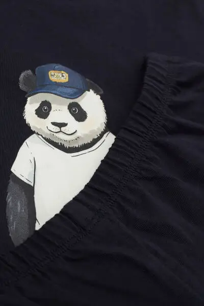 Pigiama Corto Cotone Bimbo Stampa Panda Bambino Nero miniatura 2