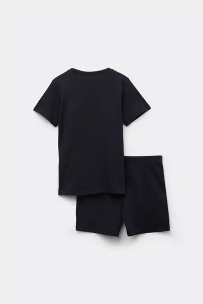 Pigiama Corto Cotone Bimbo Stampa Panda Bambino Nero miniatura 3