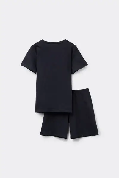 Pigiama Corto Cotone Bimbo Stampa Superhero Bambino Nero miniatura 3