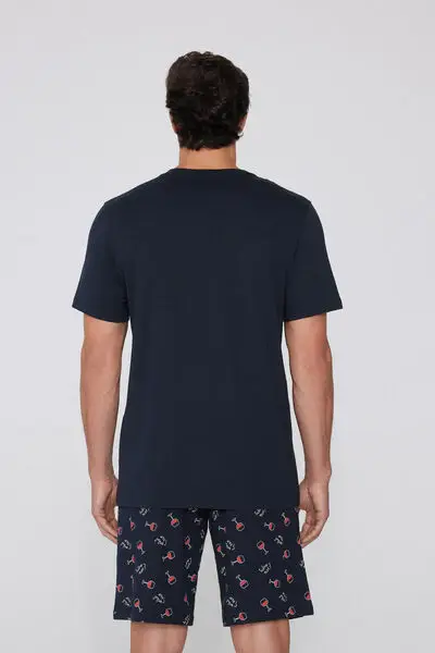 Pigiama Corto Cotone con Stampa "Why not?" Uomo Blu miniatura 2