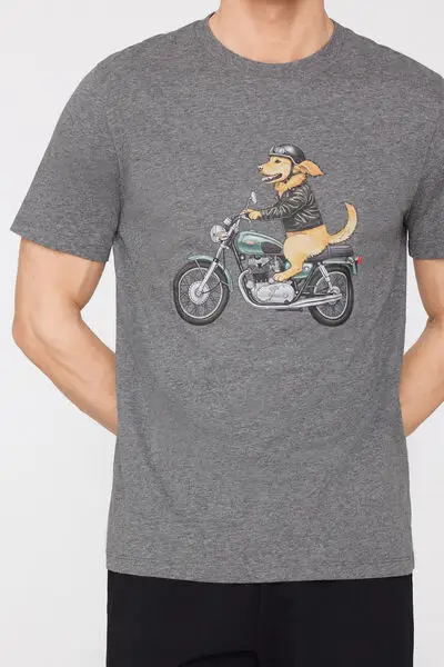 Pigiama Corto Cotone Stampa Moto Cane Uomo Nero miniatura 2