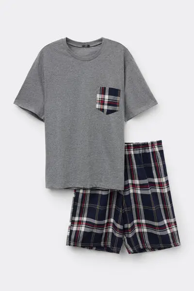 Pigiama Corto in Cotone con Taschino Tela Uomo Blu