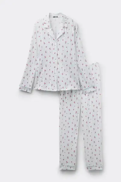 Pigiama Lungo Aperto Cotone Stampa Bouquet Donna