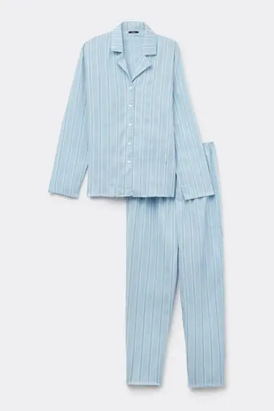 Pigiama Lungo Aperto in Tela Cotone Donna