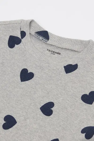 Pigiama Lungo Bimba Cotone Costine Cuori Bambina Grigio miniatura 2