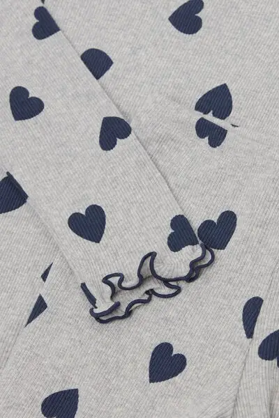 Pigiama Lungo Bimba Cotone Costine Cuori Bambina Grigio miniatura 3