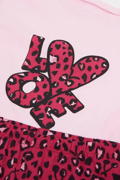 Pigiama Lungo Bimba Cotone Stampa Animalier Bambina Bordeaux miniatura 3